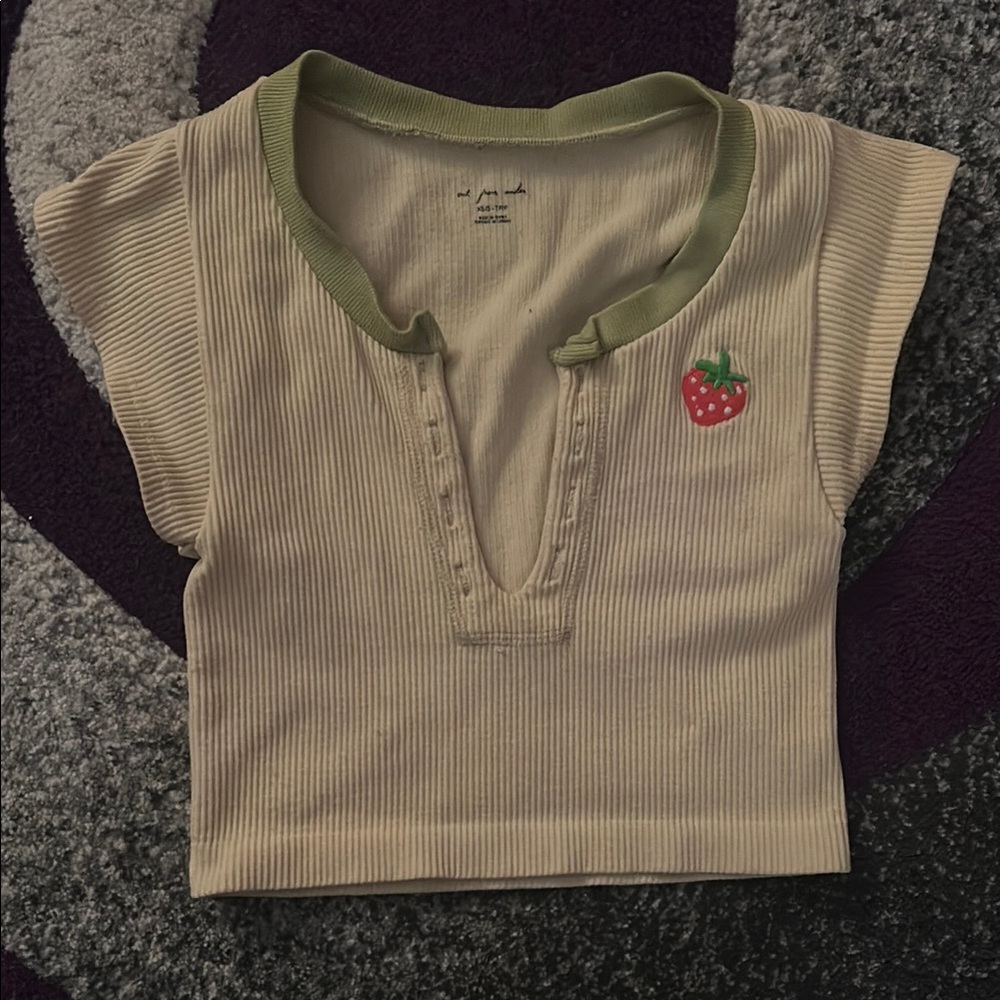 Urban Outfitters Cream/baby yellow and Green Crop Top with bodycon Fit